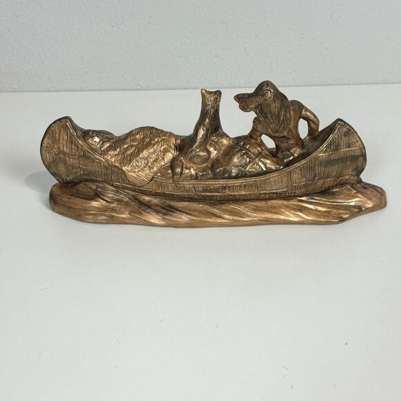 Vintage Handmade Ceramic Bisque Native American Indian Painted Canoe Figurine - Picture 3 of 9